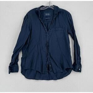 Frank & Eileen Grayson Womens Blue Linen Collared The Hero Button Top Sz 2/M